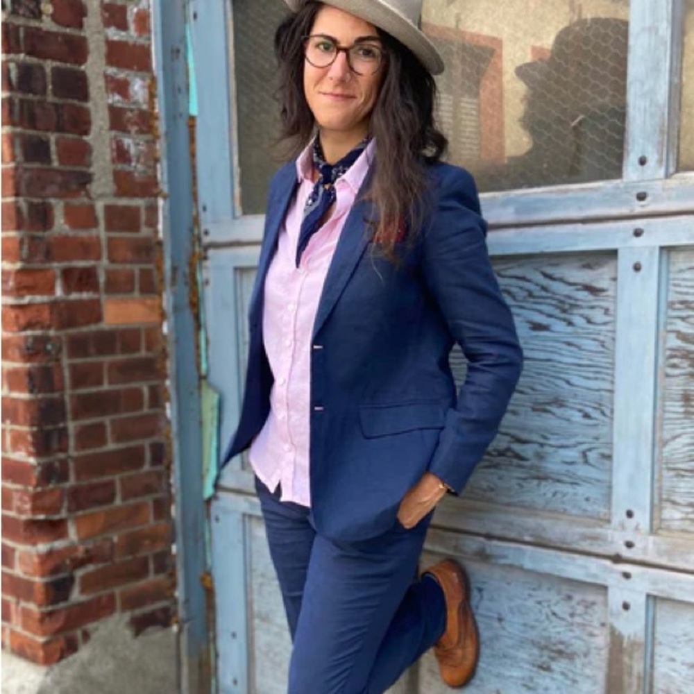 Kirrin Finch Navy Blazer with Pink Shirt Styling